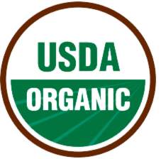 circular badge with brown outline with the words USDA Organic written in the middle.