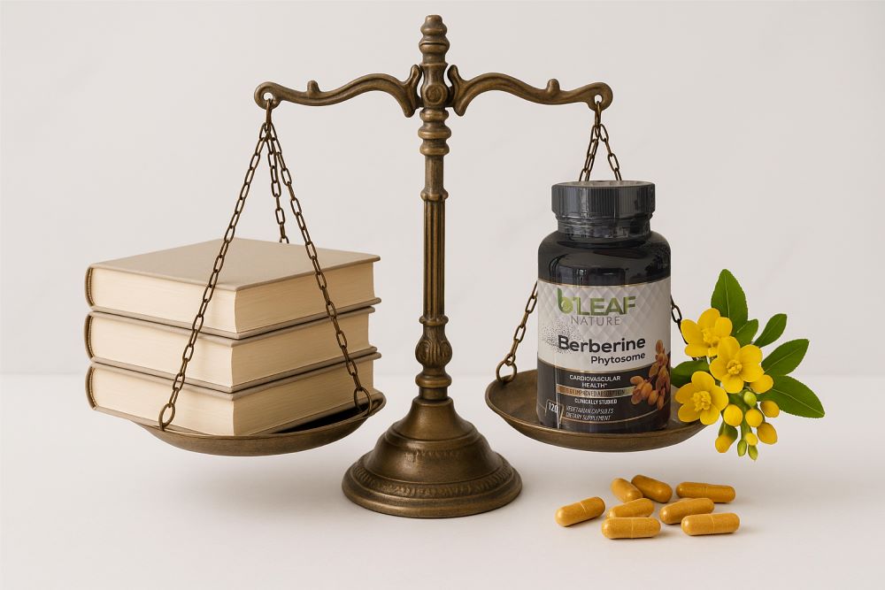 Scales balance books and Berberine supplement.